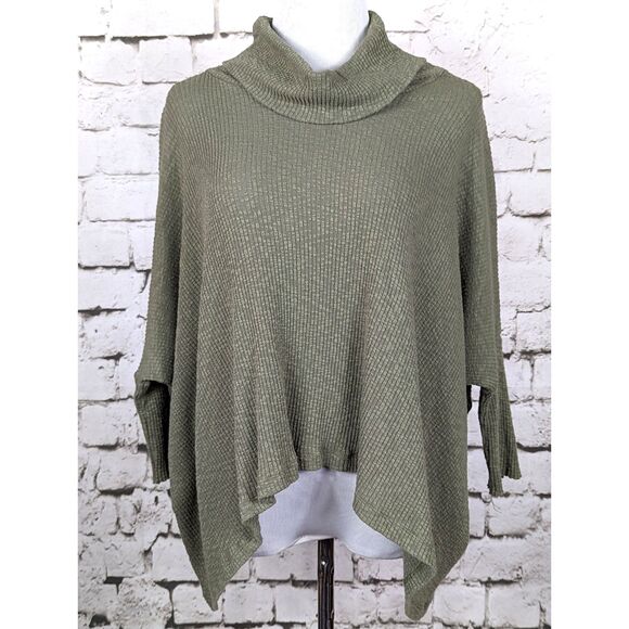 FREE PEOPLE BEACH "World Traveler" Olive Slub Knit Thermal Split-Back Top Small - Picture 3 of 7